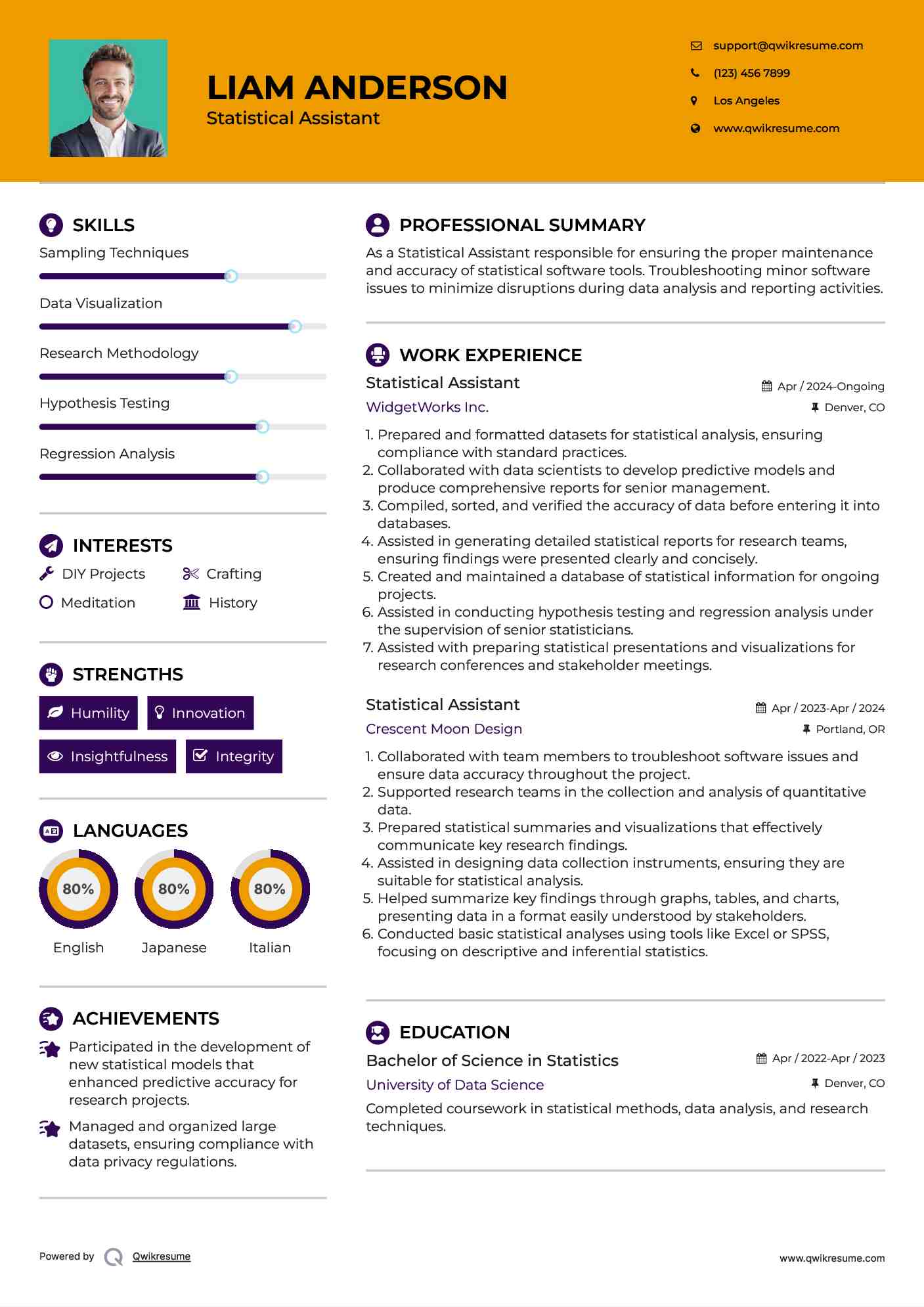 Statistical Assistant Resume Model