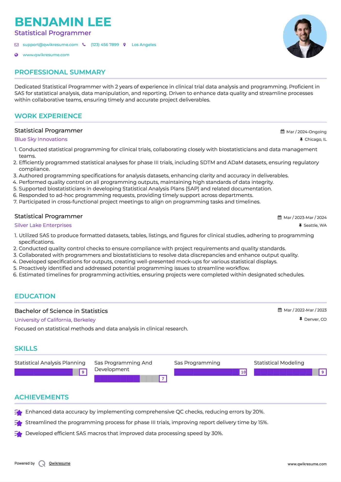Statistical Programmer Resume Example