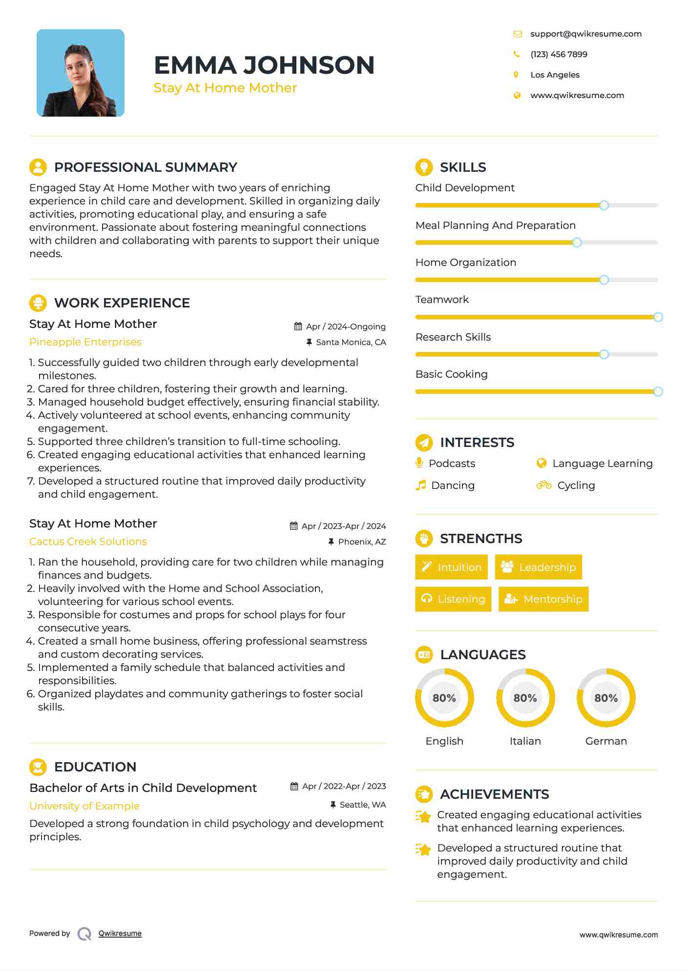 10 Resume Template For Stay At Home Mom Template Guru