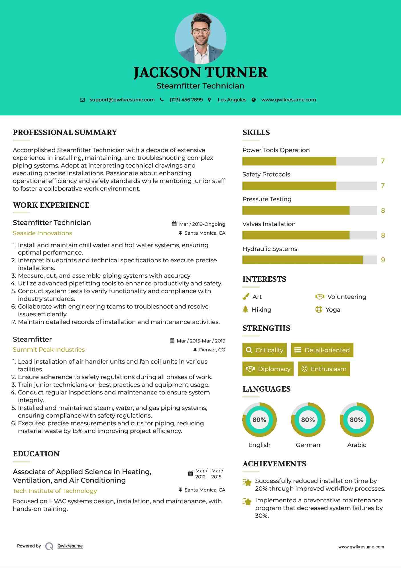 Steamfitter Technician Resume Format