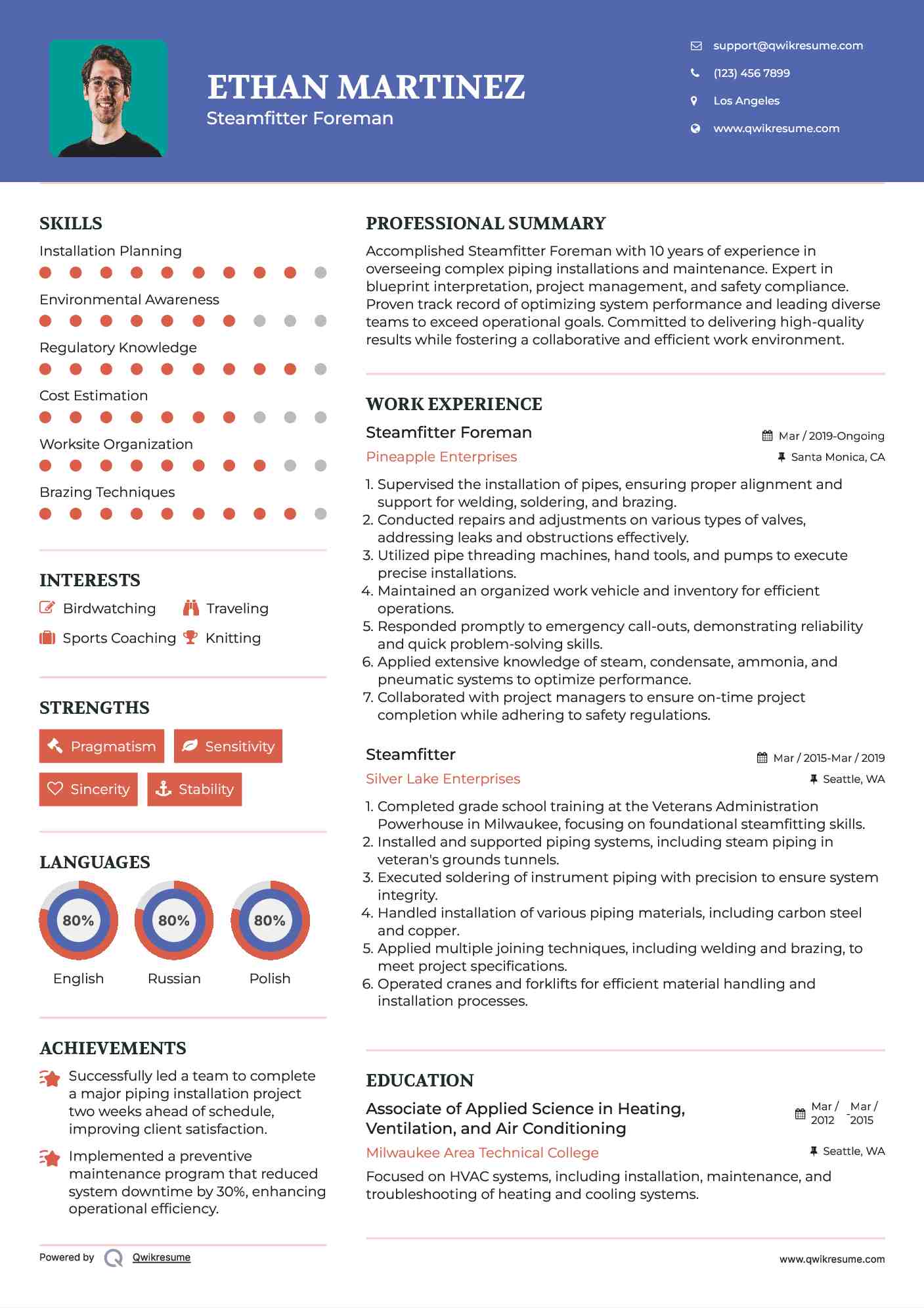 Steamfitter Foreman Resume Format