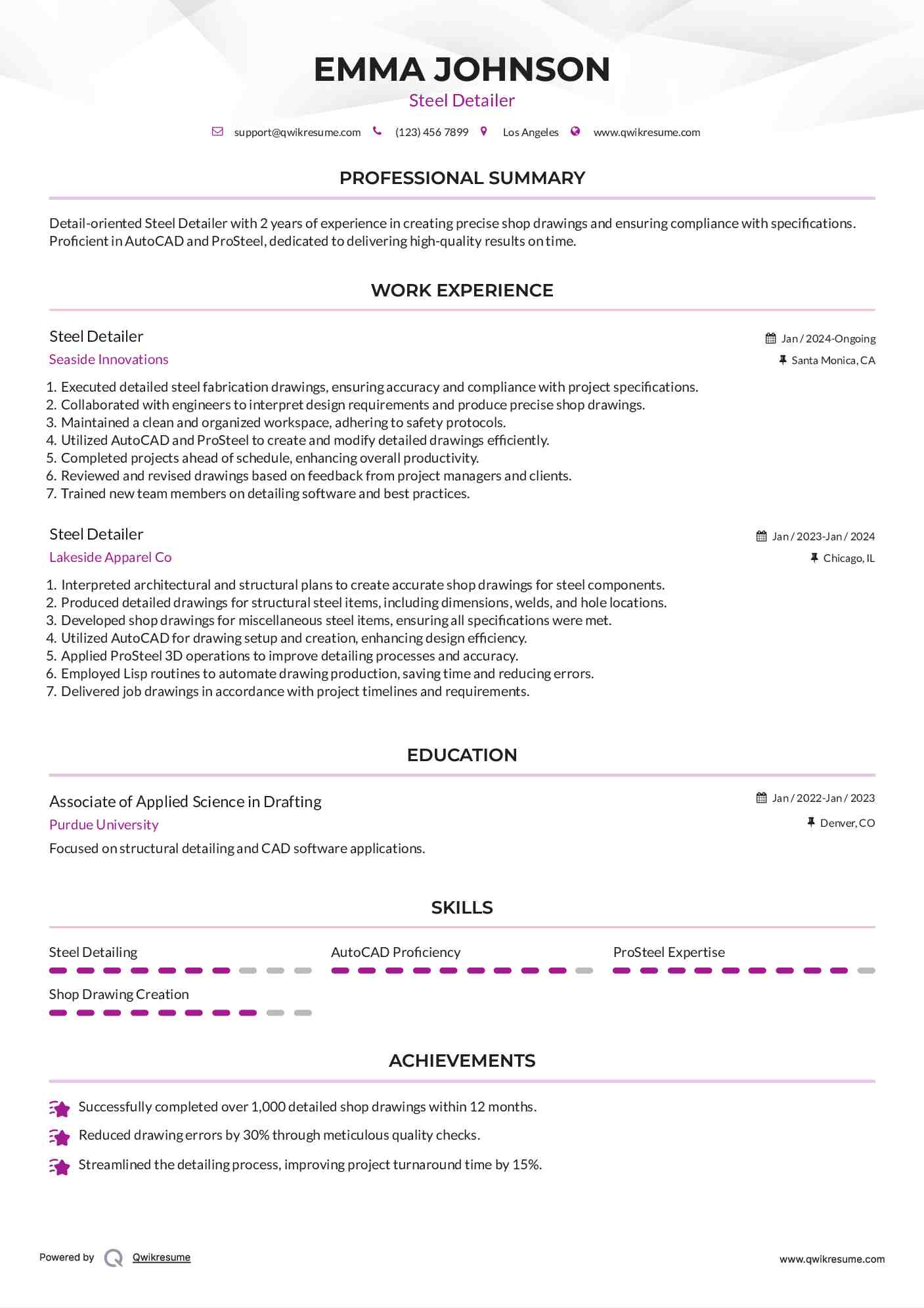 Steel Detailer Resume Template