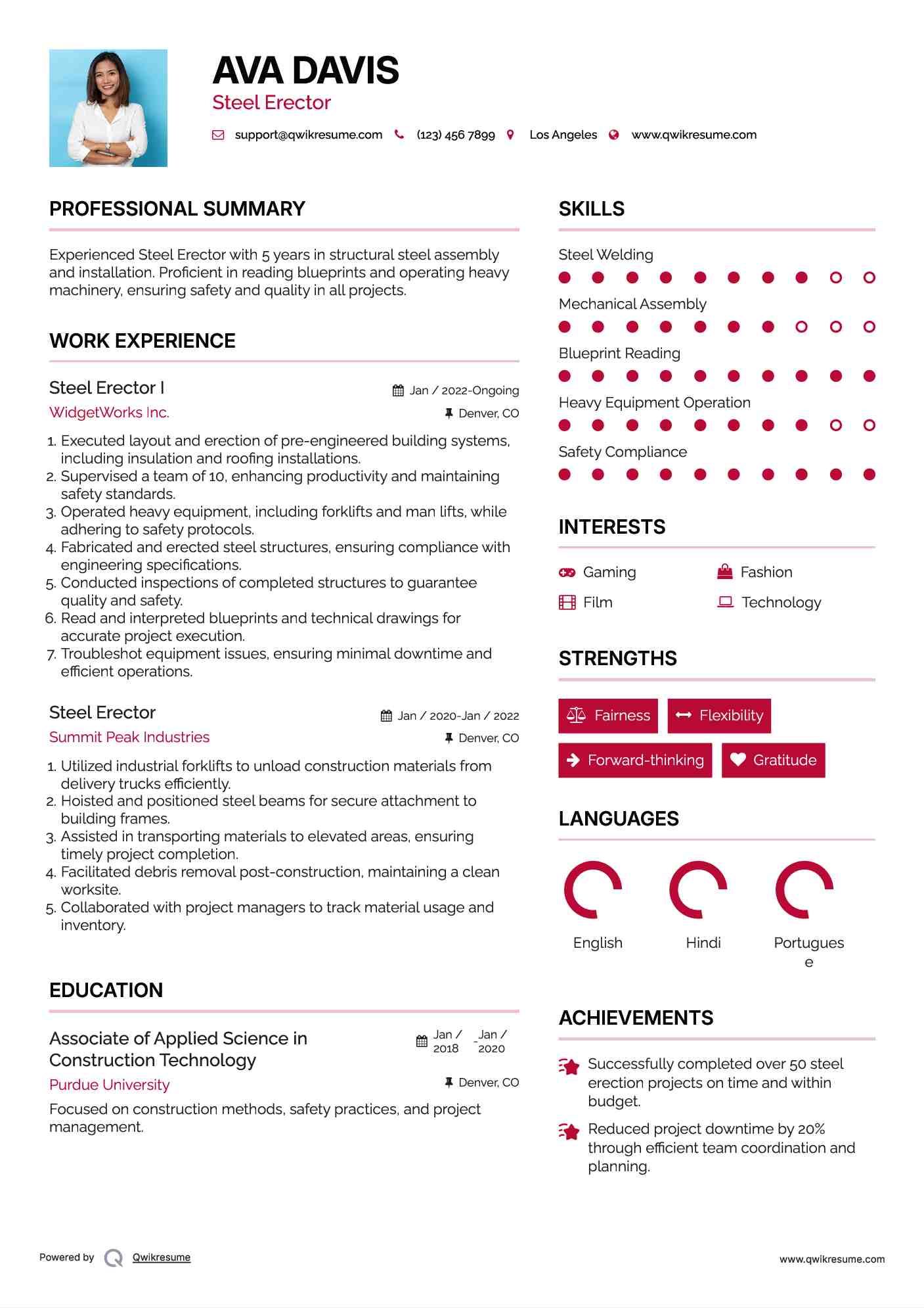 Steel Erector I Resume Template
