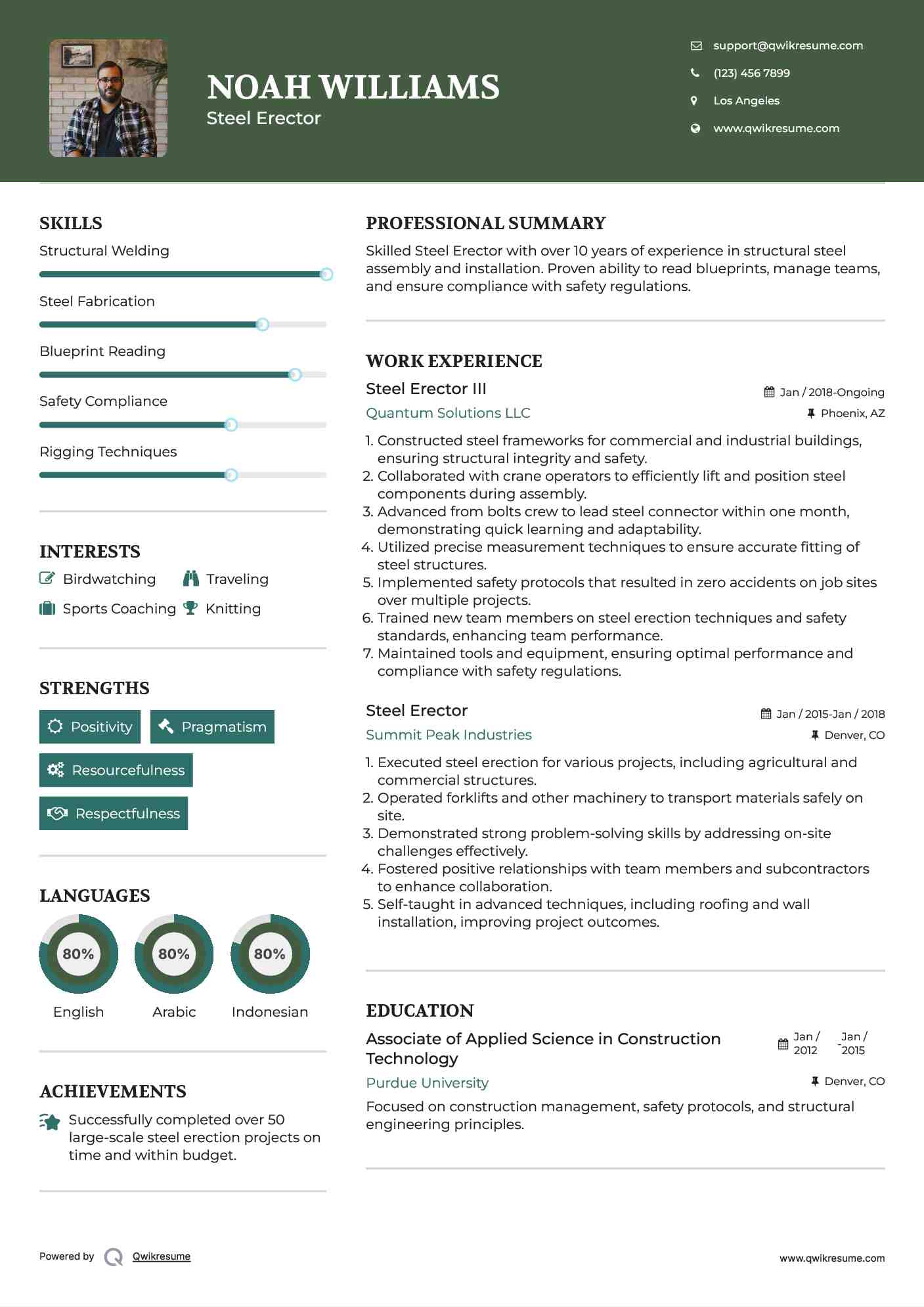 Steel Erector III Resume Model