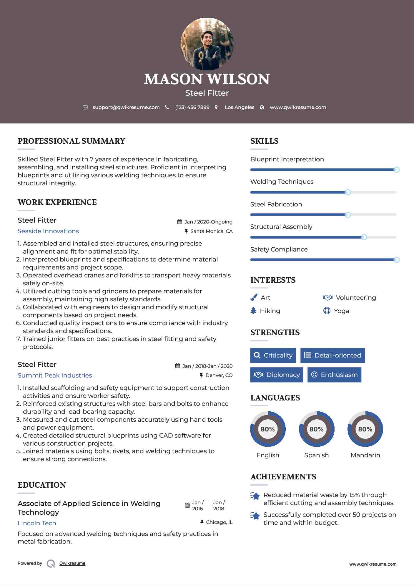 Steel Fitter Resume Example