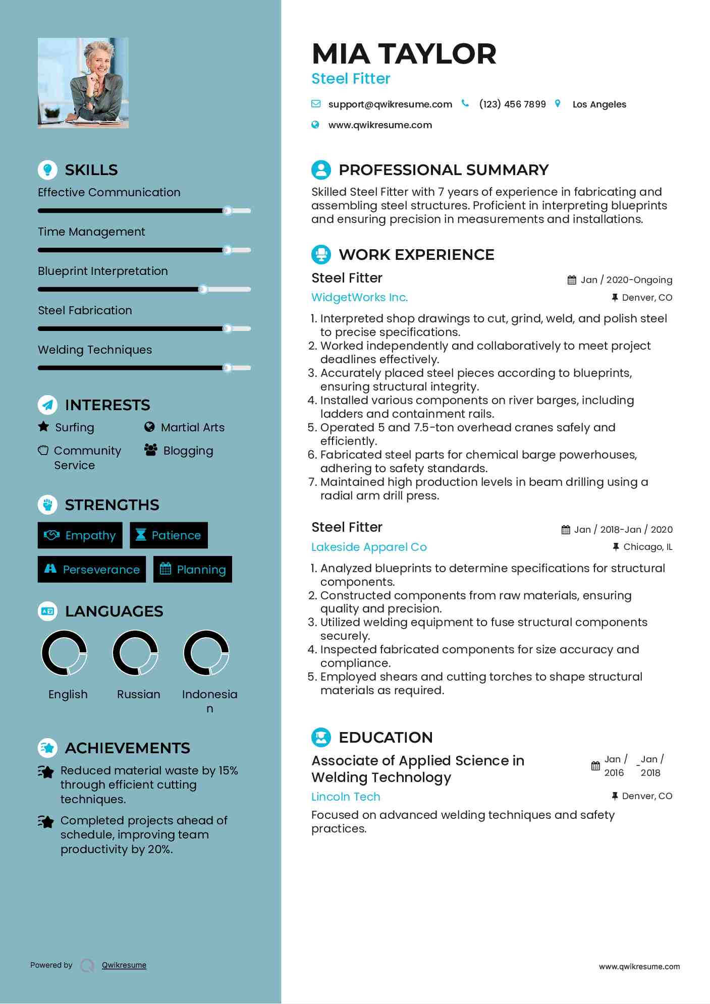 Steel Fitter Resume Sample