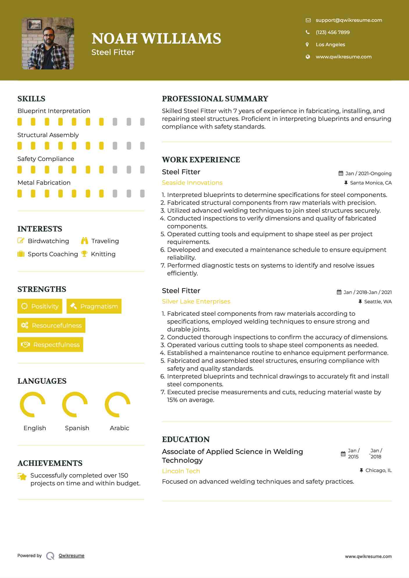 Steel Fitter Resume Model