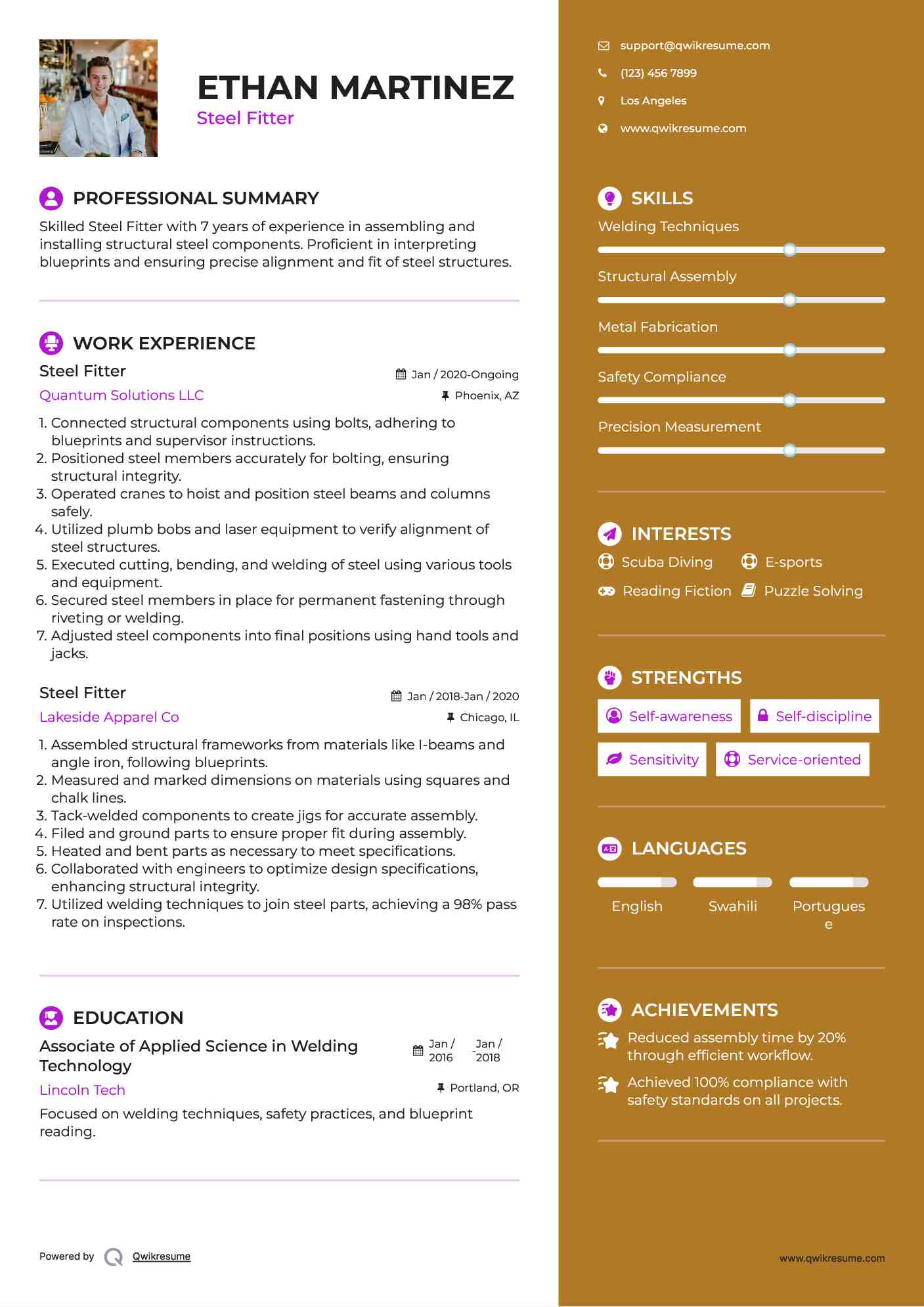 Steel Fitter Resume Model