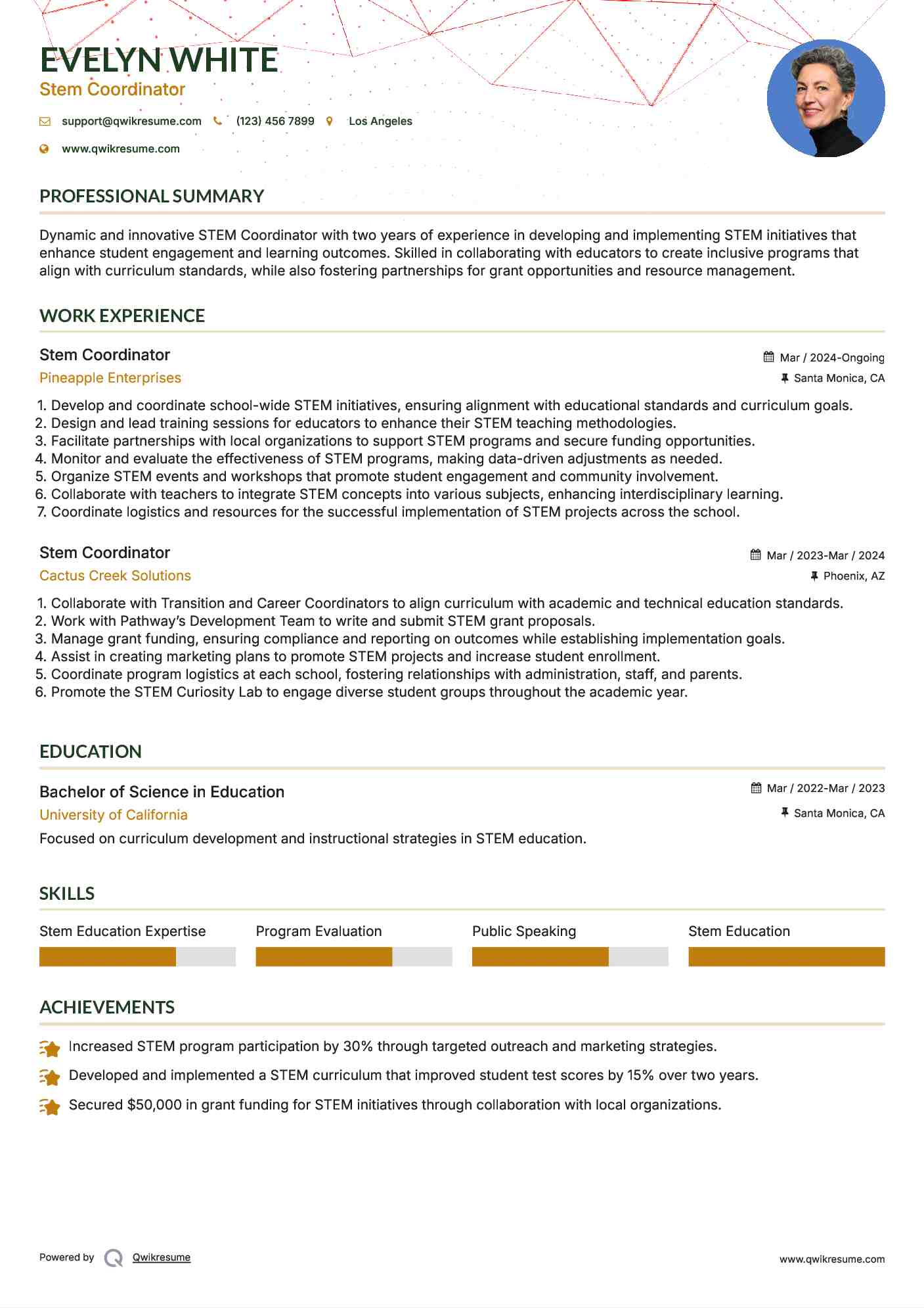 Stem Coordinator Resume Format