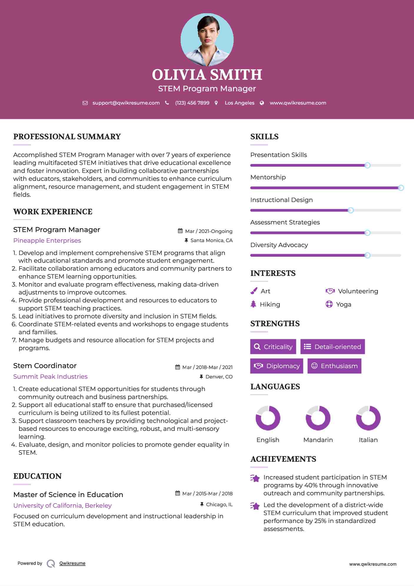 STEM Program Manager Resume Model