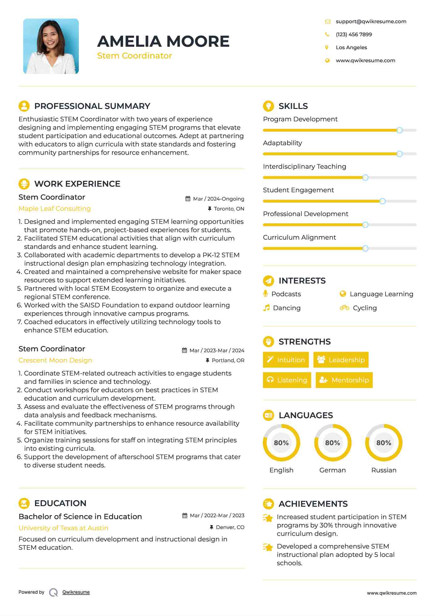 Stem Coordinator Resume Samples QwikResume