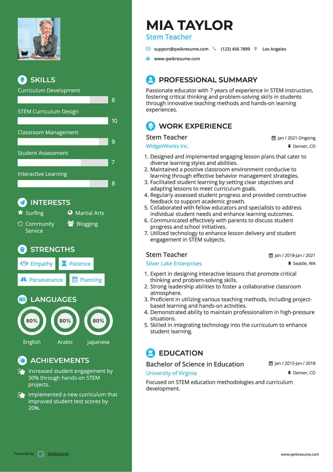 Stem Teacher Resume Sample