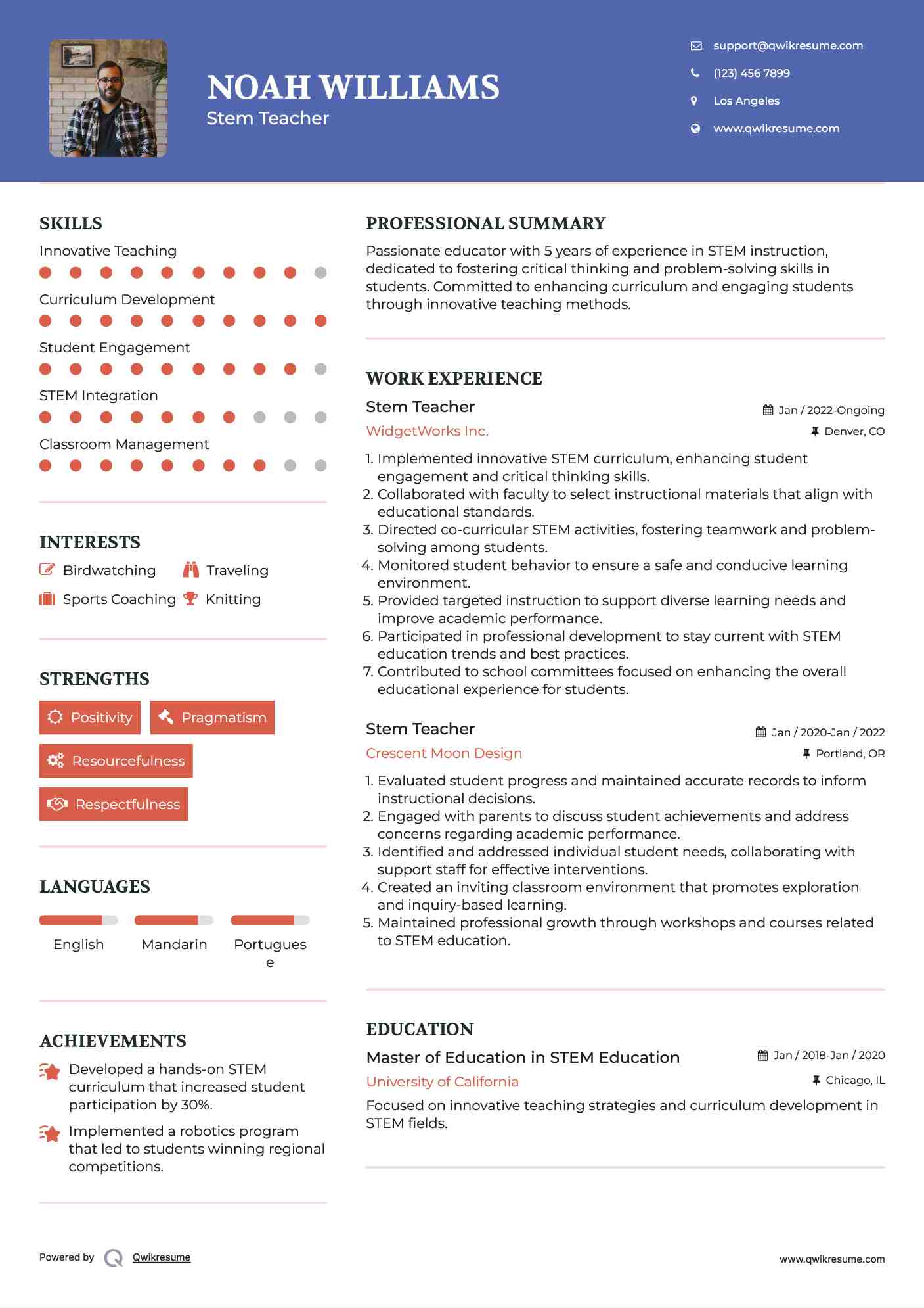 Stem Teacher Resume Template