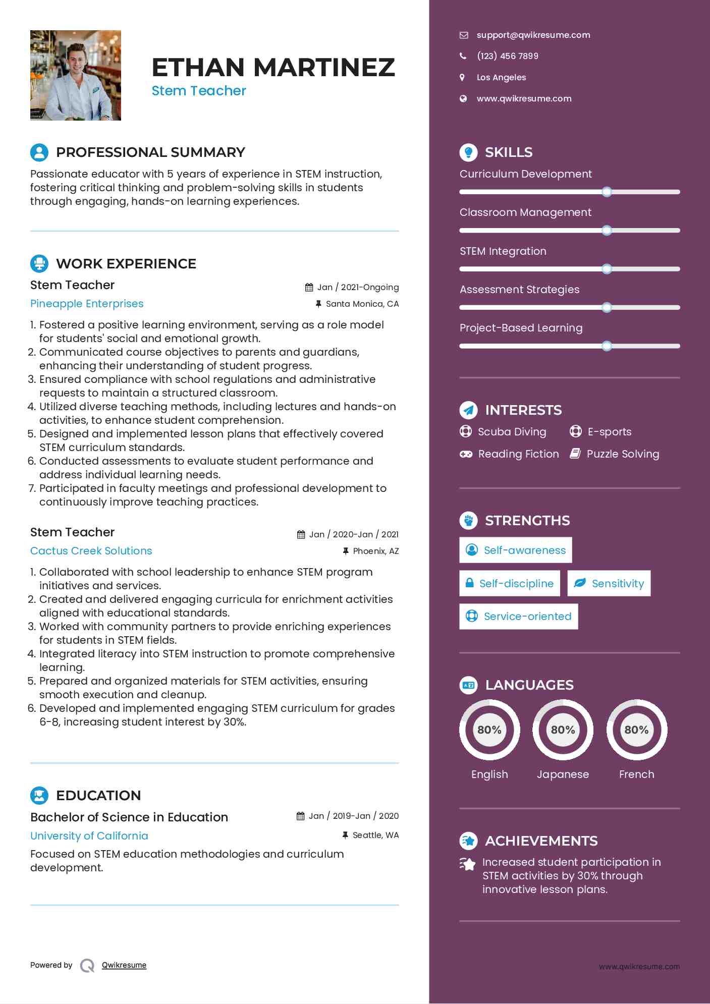Stem Teacher Resume Template