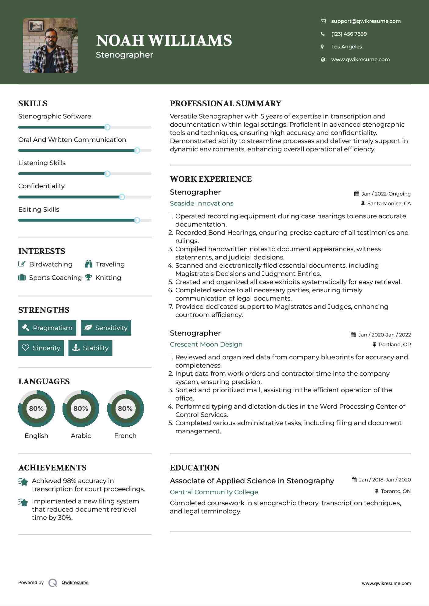Stenographer Resume Format