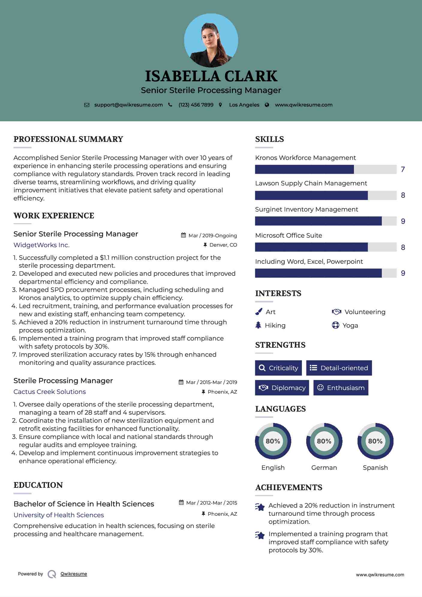 Senior Sterile Processing Manager Resume Sample