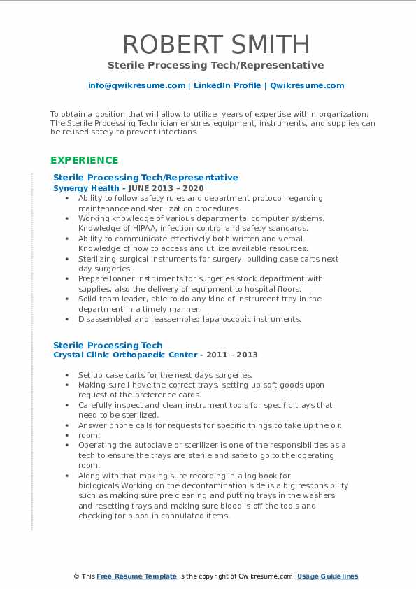 Sterile Processing Tech Resume Samples QwikResume