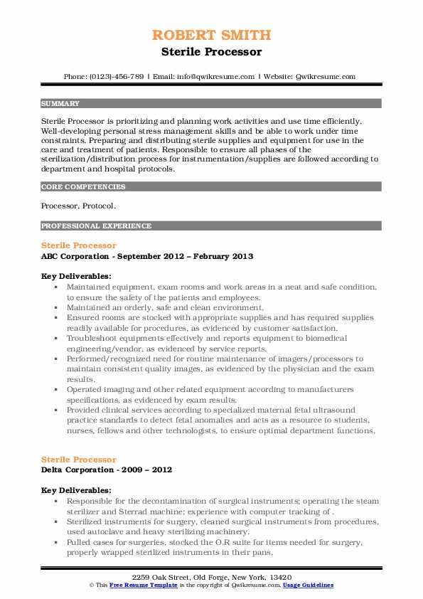 Sterile Processor Resume Samples - Sterile Processor 1664011047 Pdf 
