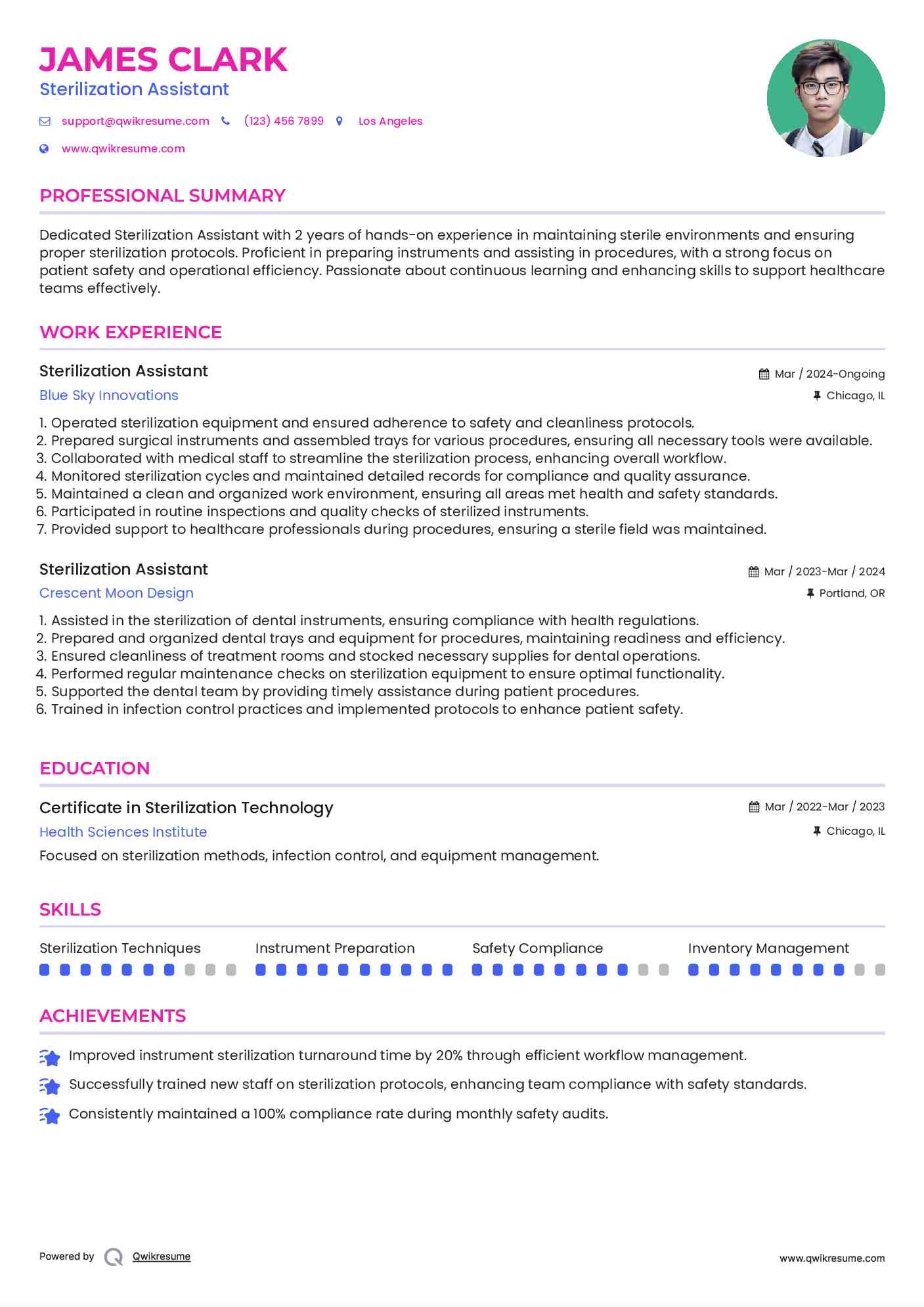 Sterilization Assistant Resume Sample