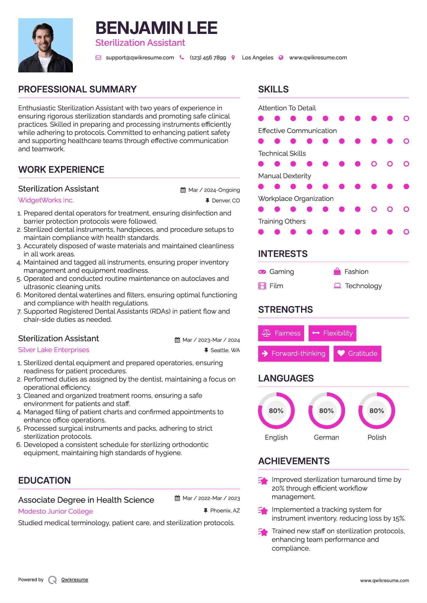 Sterilization Assistant Resume Example