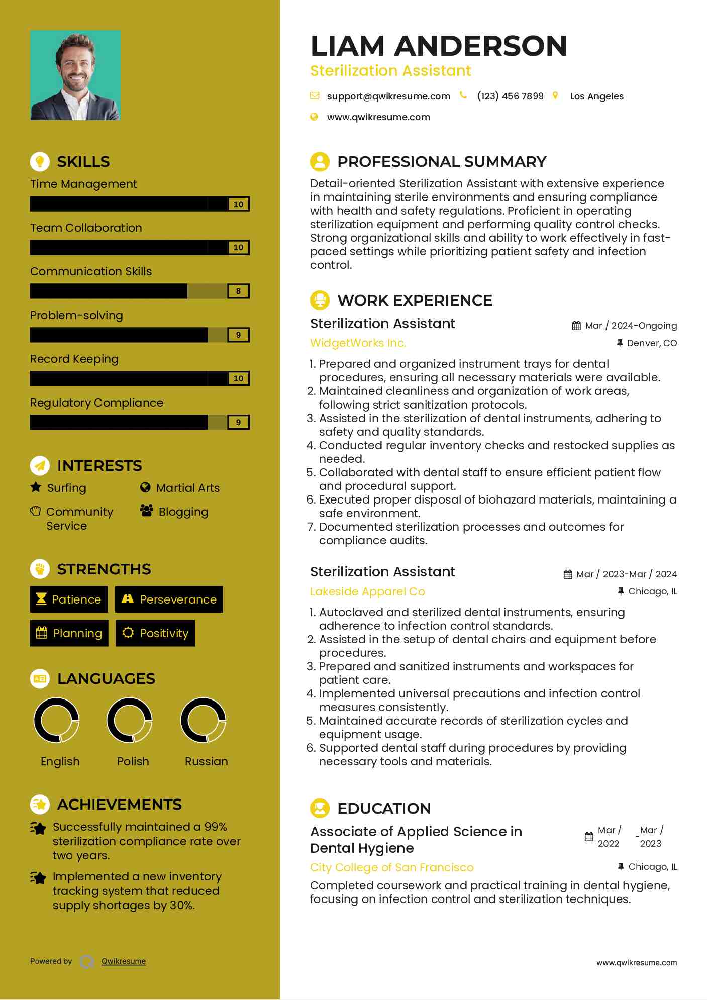 Sterilization Assistant Resume Example