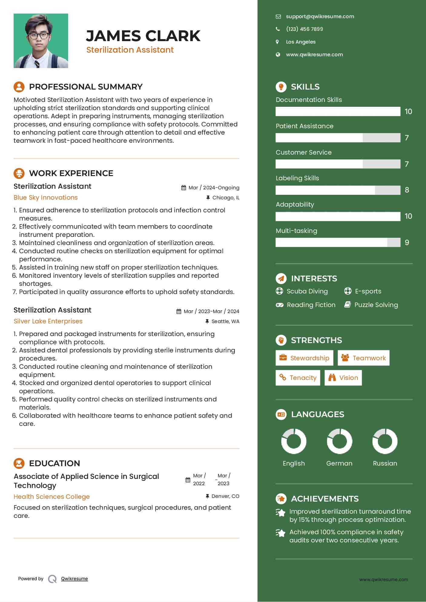 Sterilization Assistant Resume Example