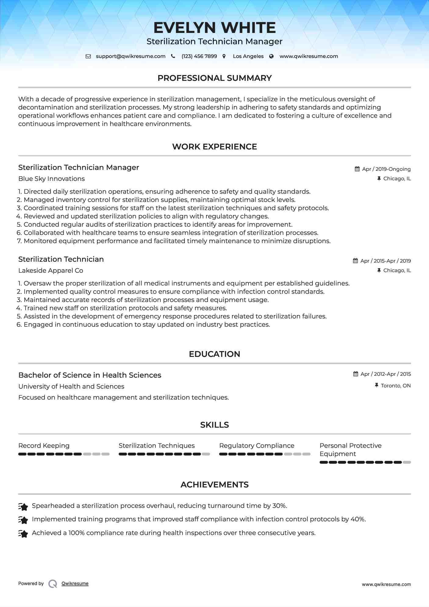 Sterilization Technician Resume Samples QwikResume