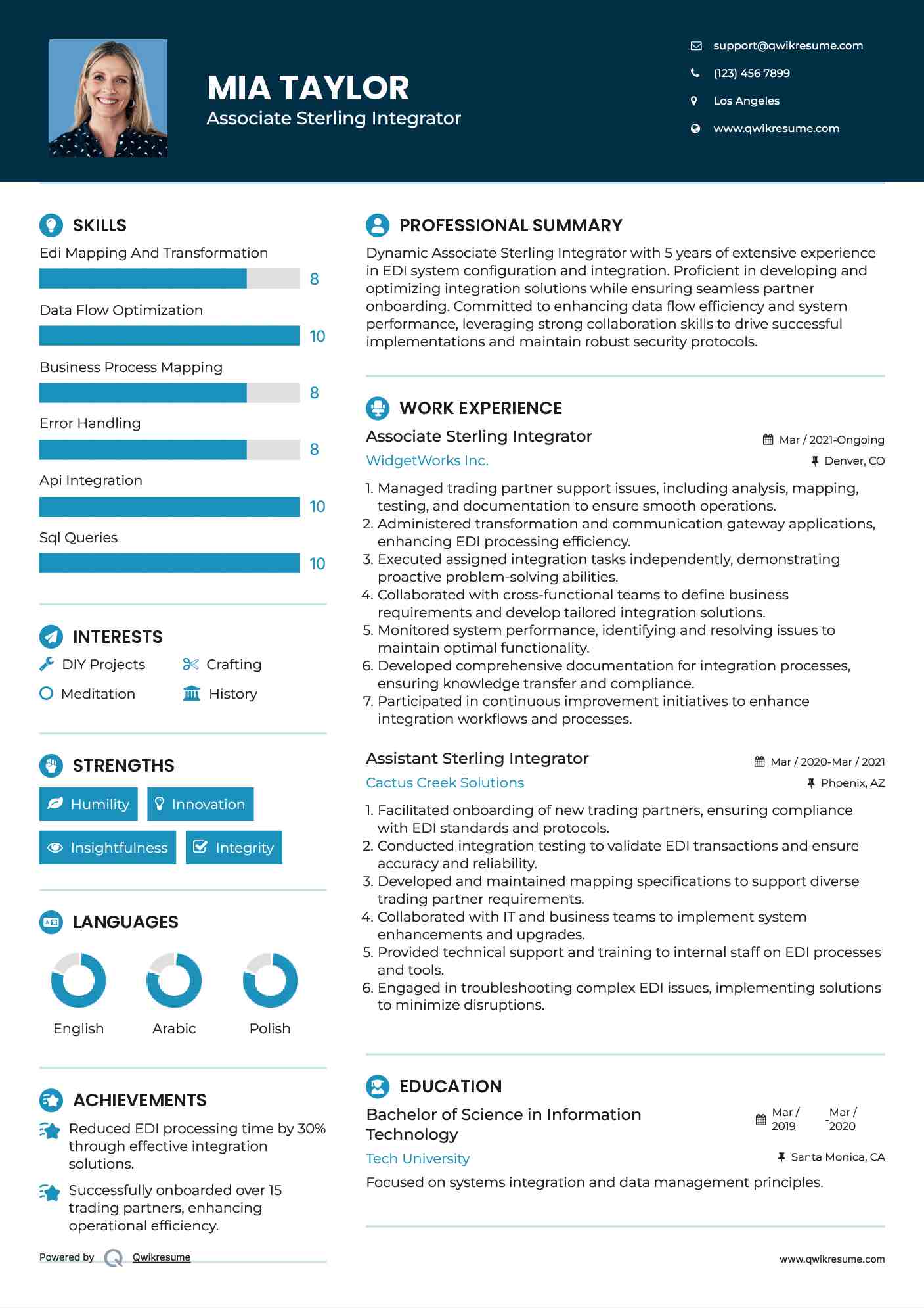 Associate Sterling Integrator Resume Sample