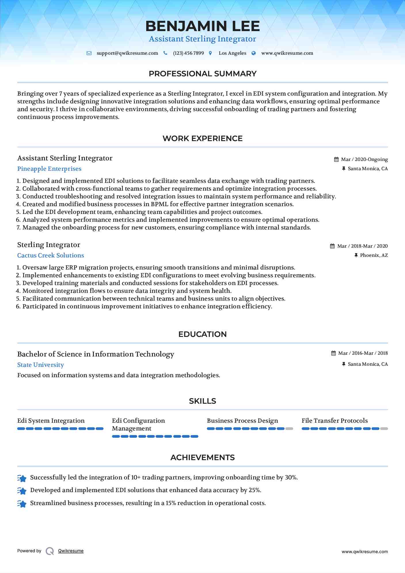 Assistant Sterling Integrator Resume Format
