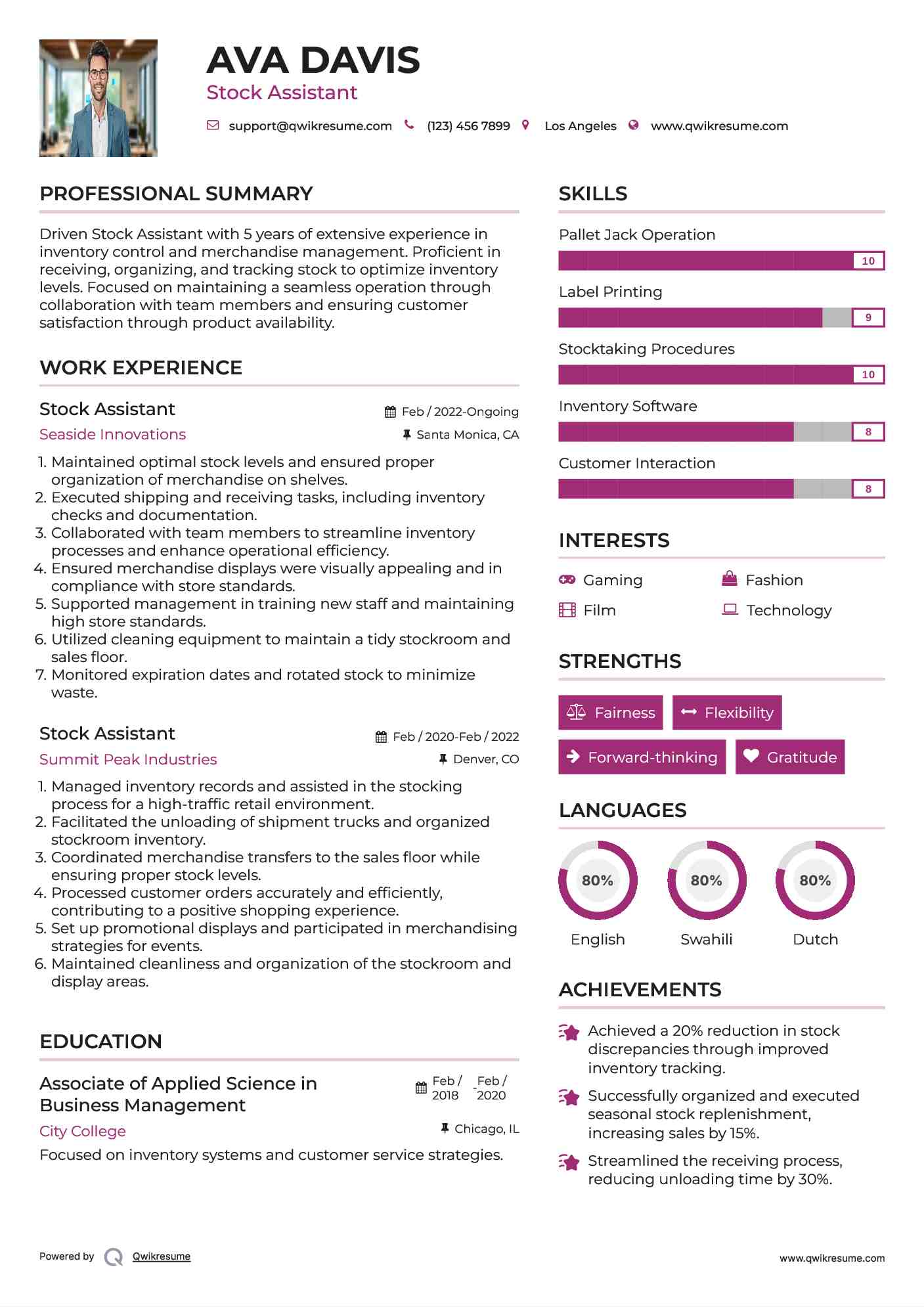 Stock Assistant Resume Samples QwikResume