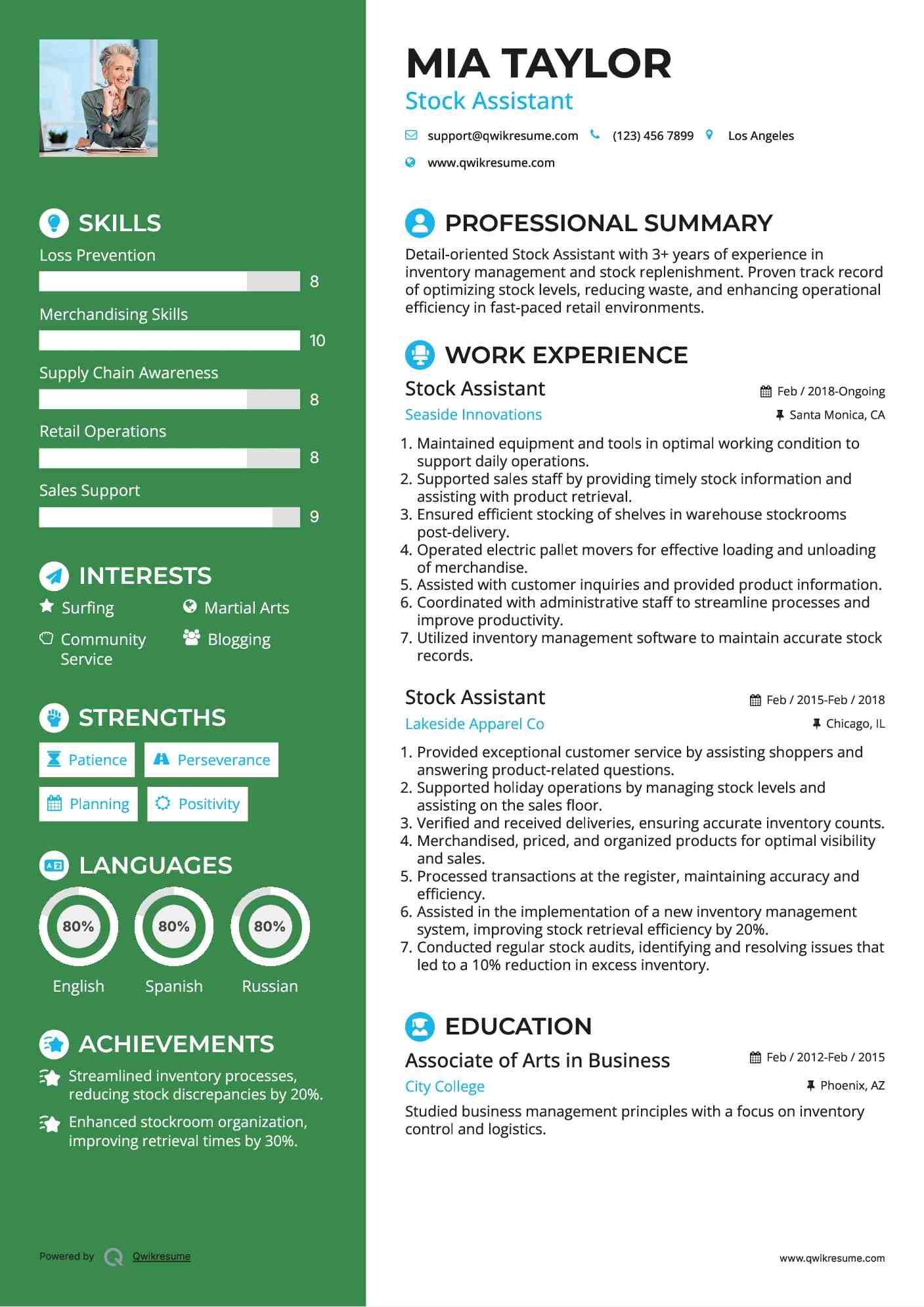 Stock Assistant Resume Template