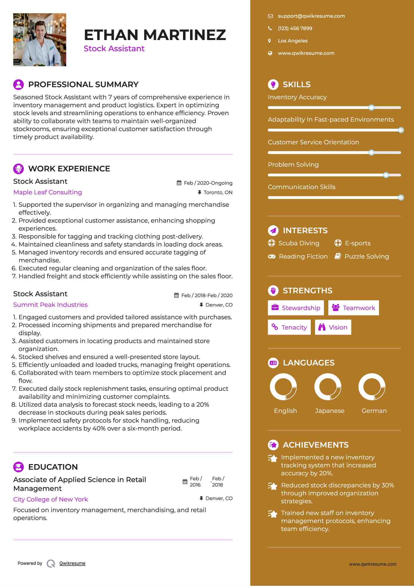 Stock Assistant Resume Template