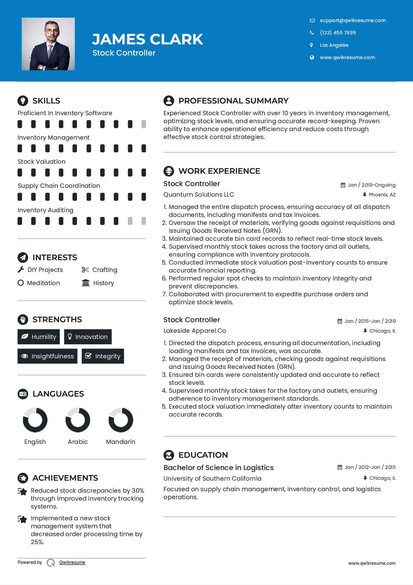 Stock Controller Resume Samples QwikResume