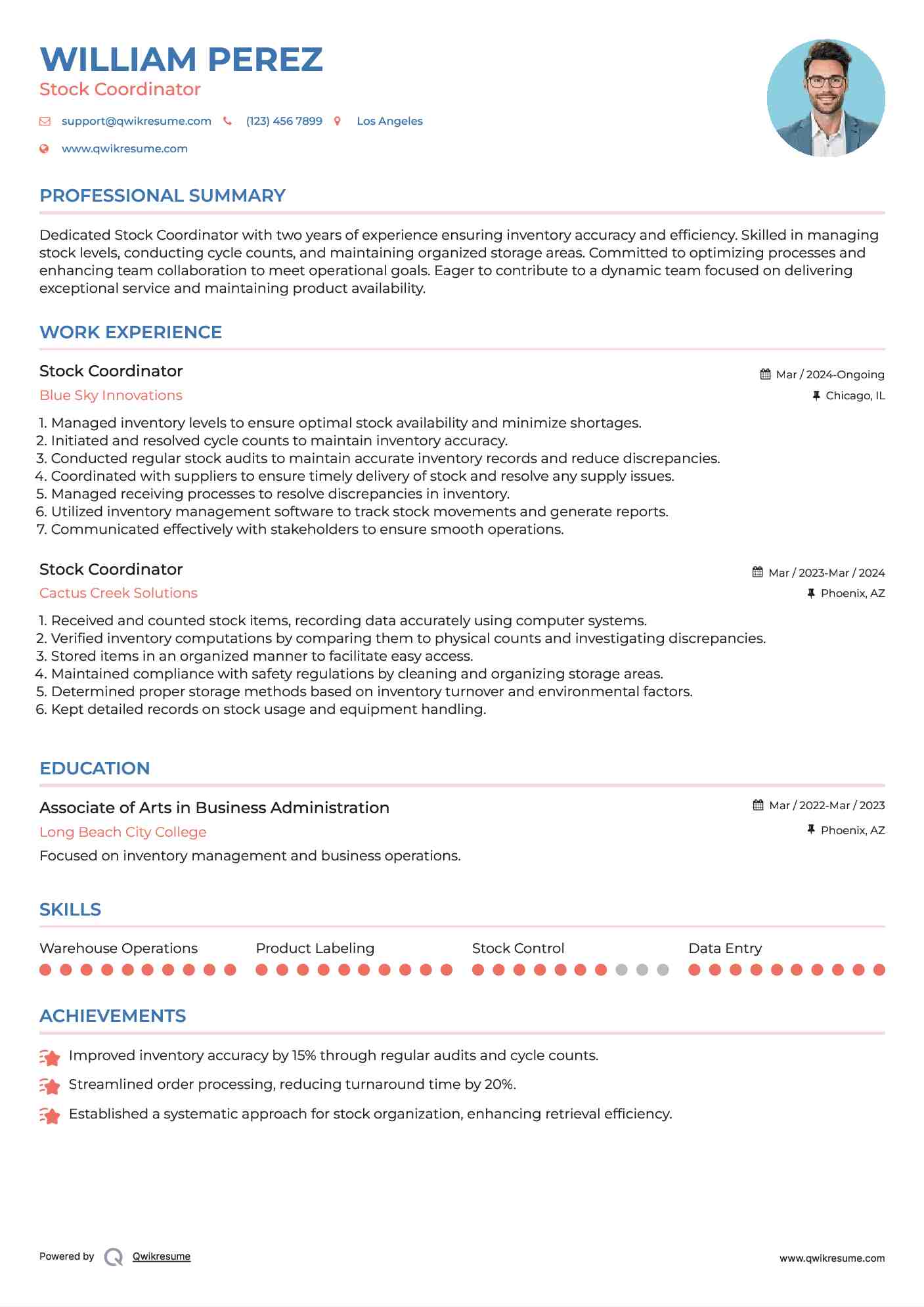 Stock Coordinator Resume Model
