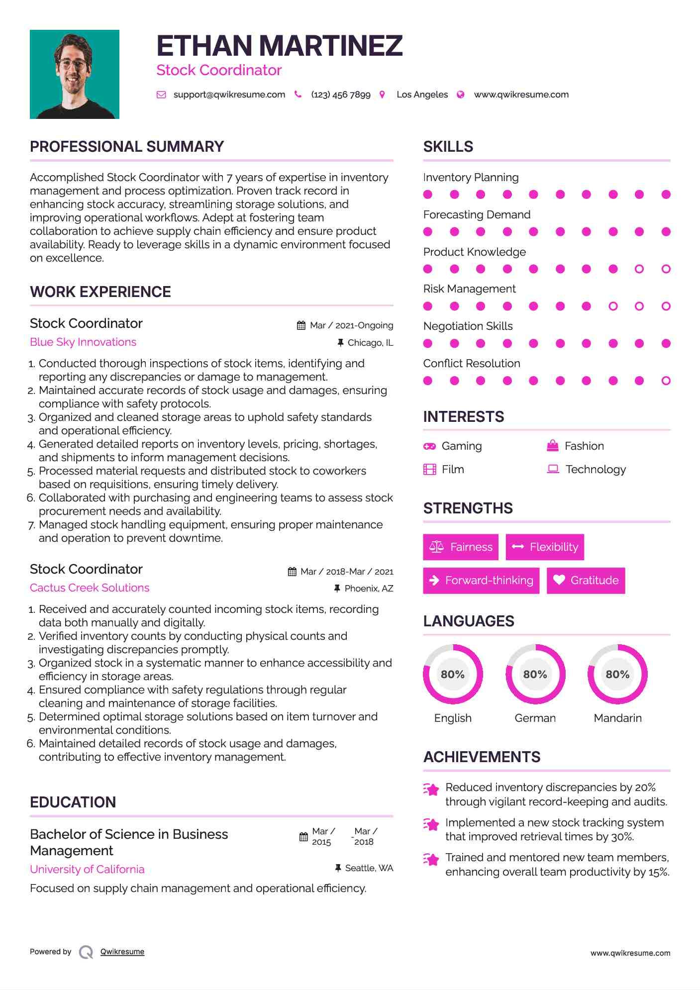 Stock Coordinator Resume Model