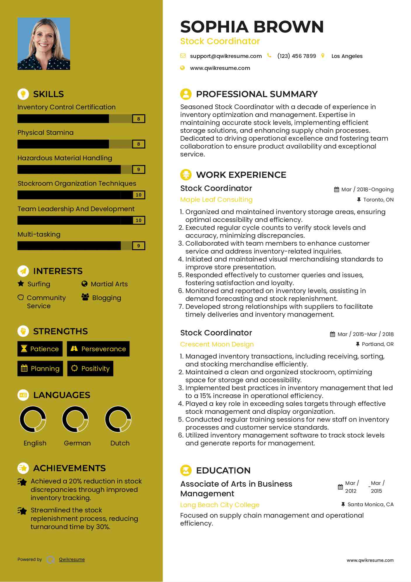Stock Coordinator Resume Format