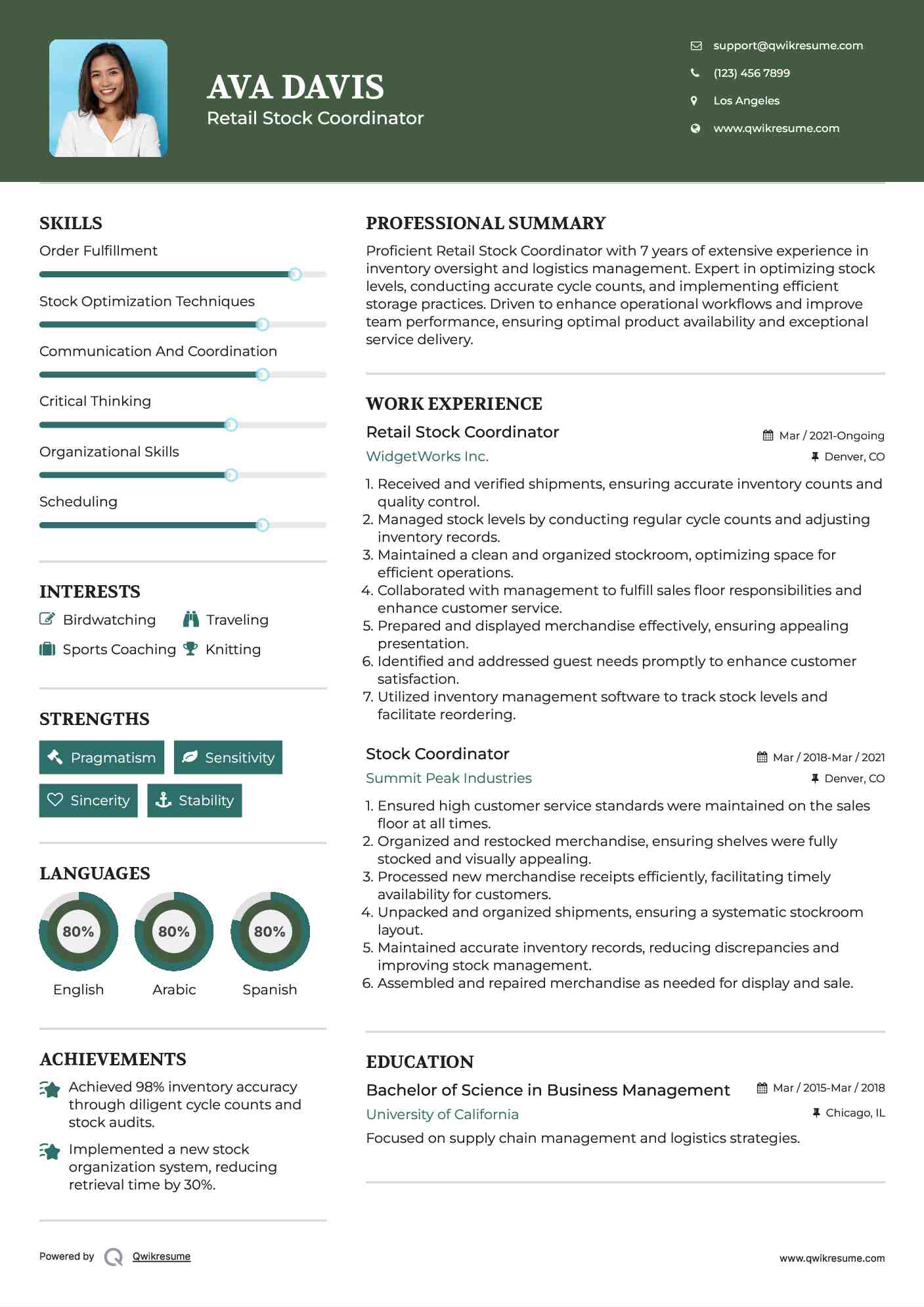 Retail Stock Coordinator Resume Template