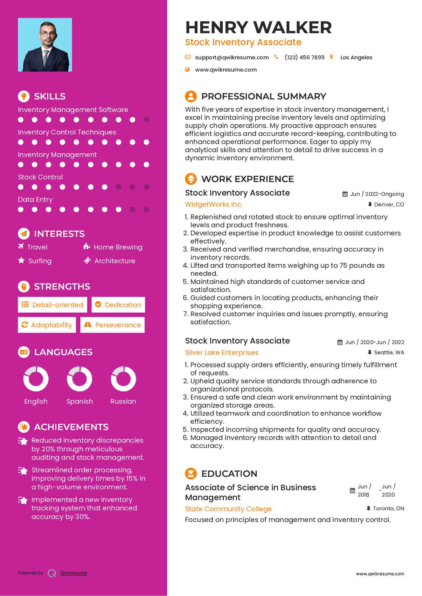 Stock Inventory Associate Resume Template