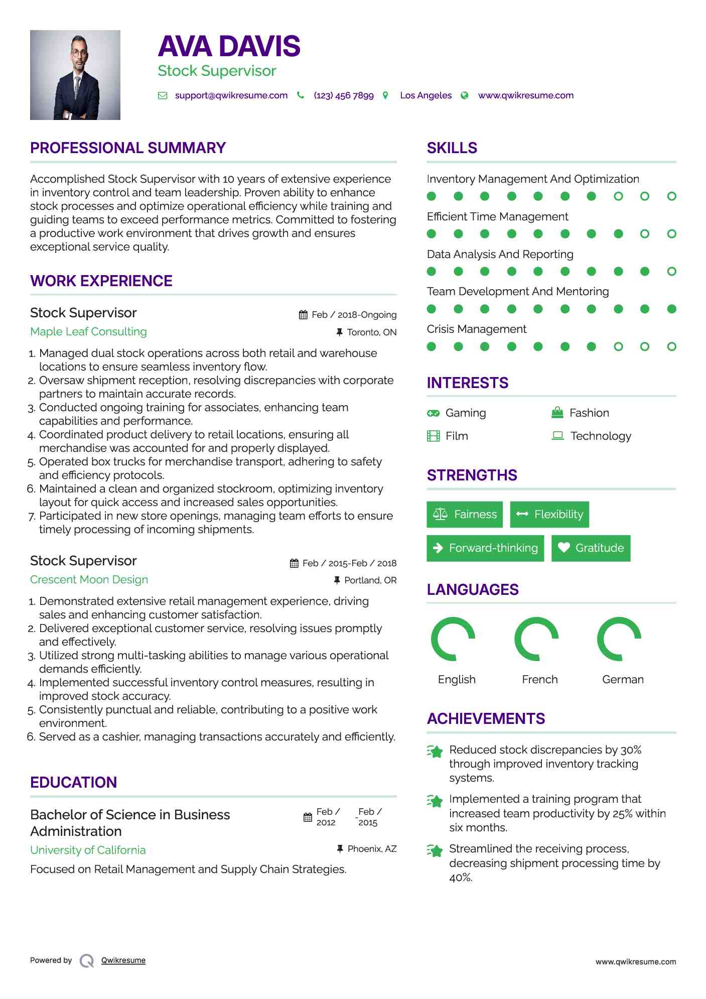 Stock Supervisor Resume Format