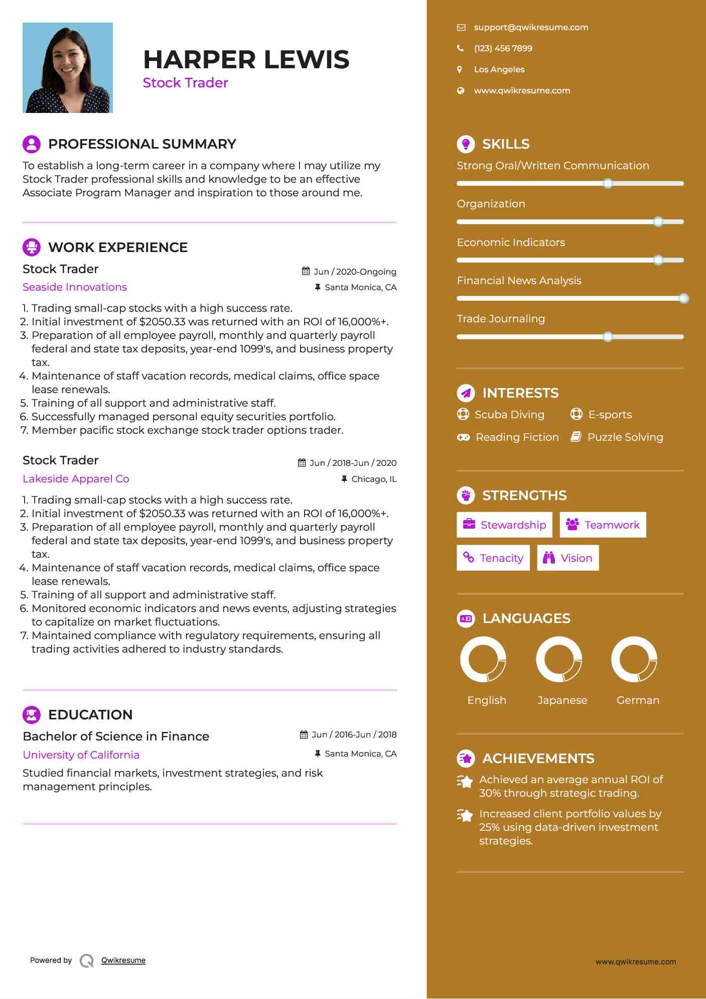 Stock Trader Resume Format