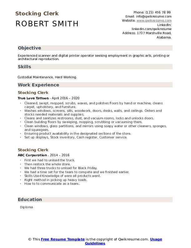Stocking Clerk Resume Samples QwikResume
