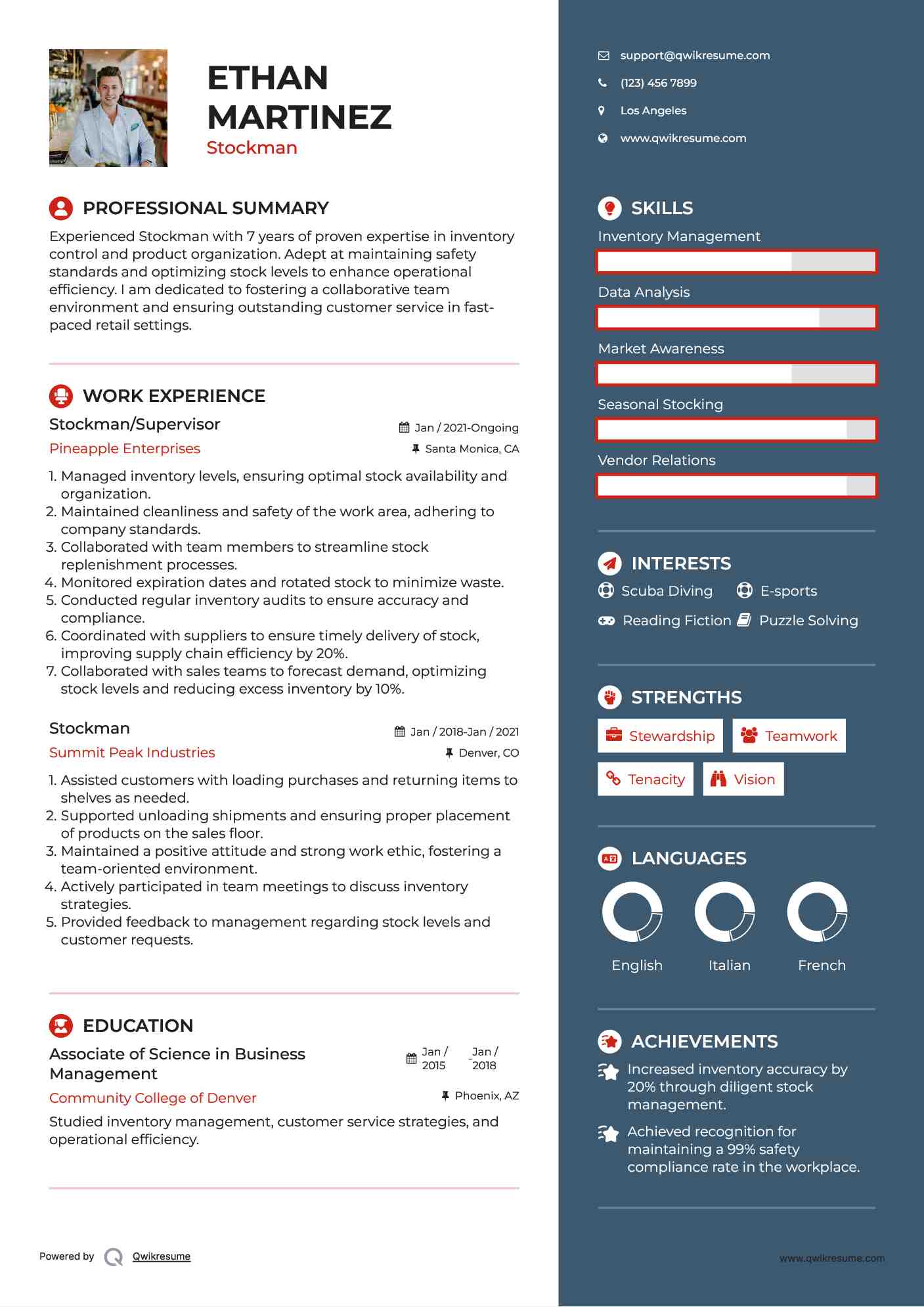 Stockman/Supervisor Resume Example