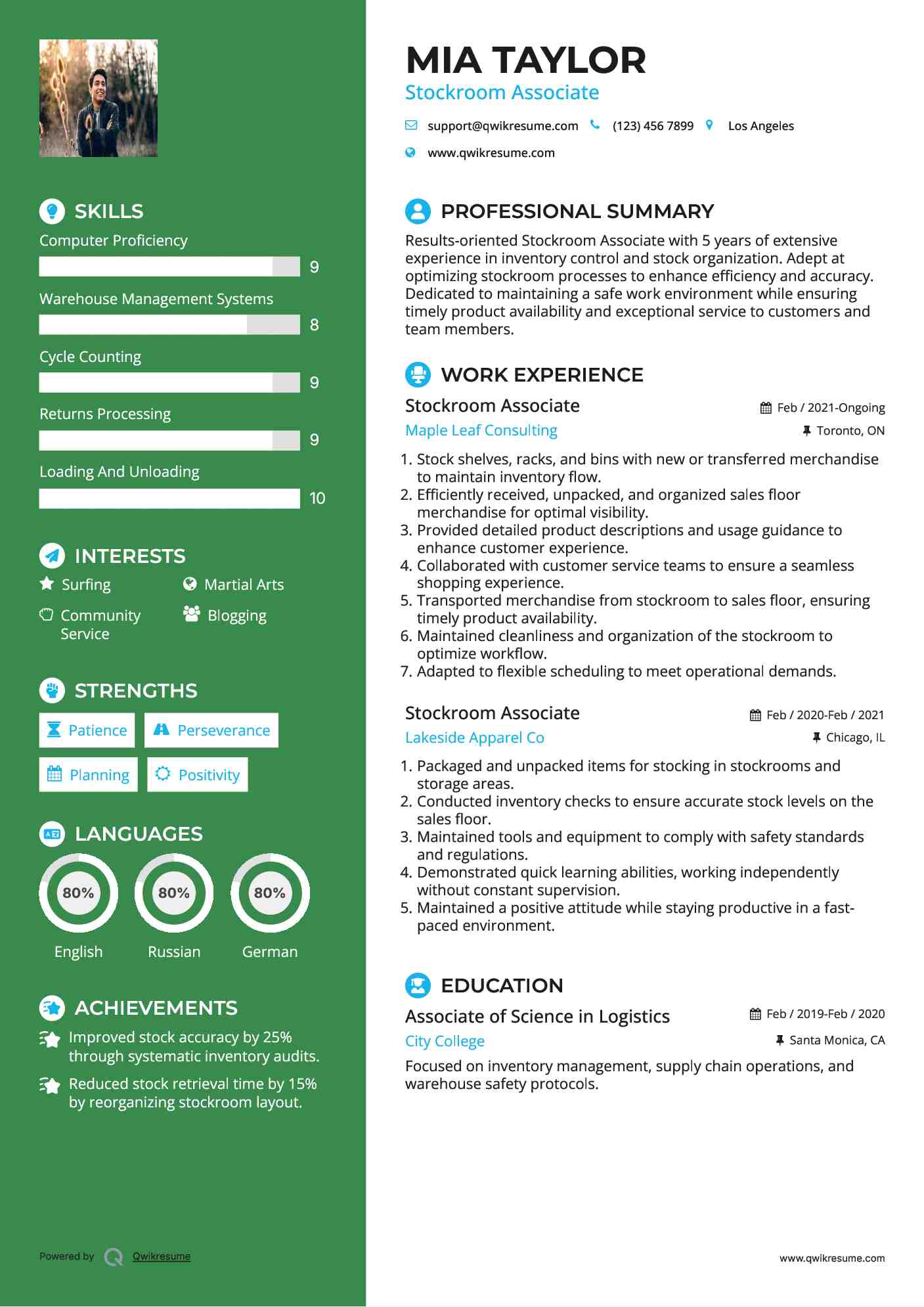 Stockroom Associate Resume Format