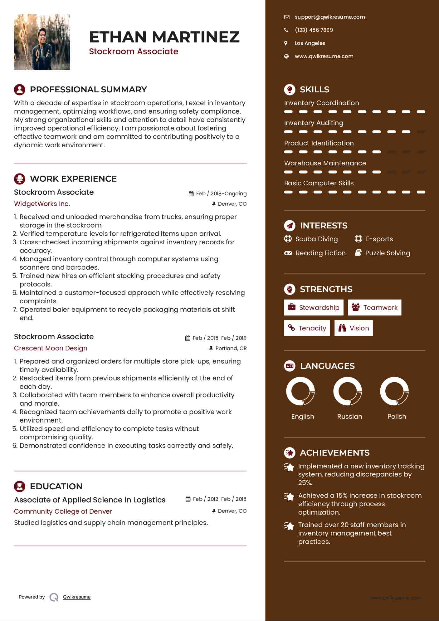 Stockroom Associate Resume Template