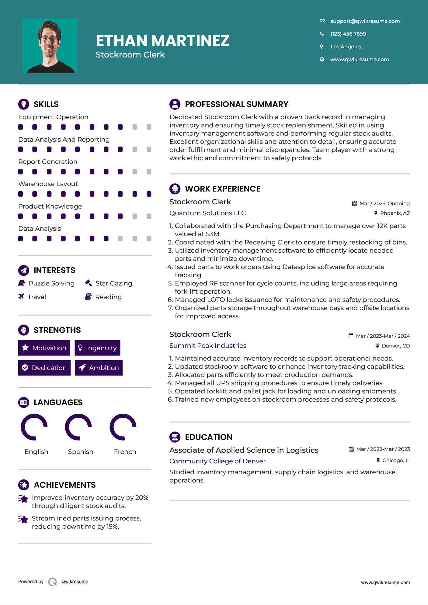 Stockroom Clerk Resume Model