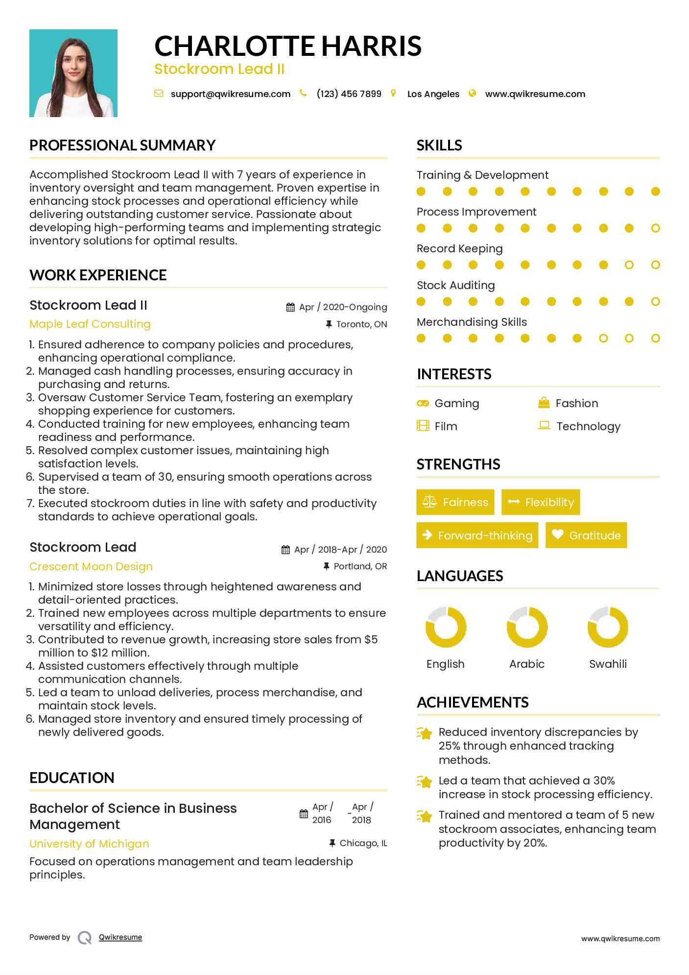 Stockroom Lead II Resume Model