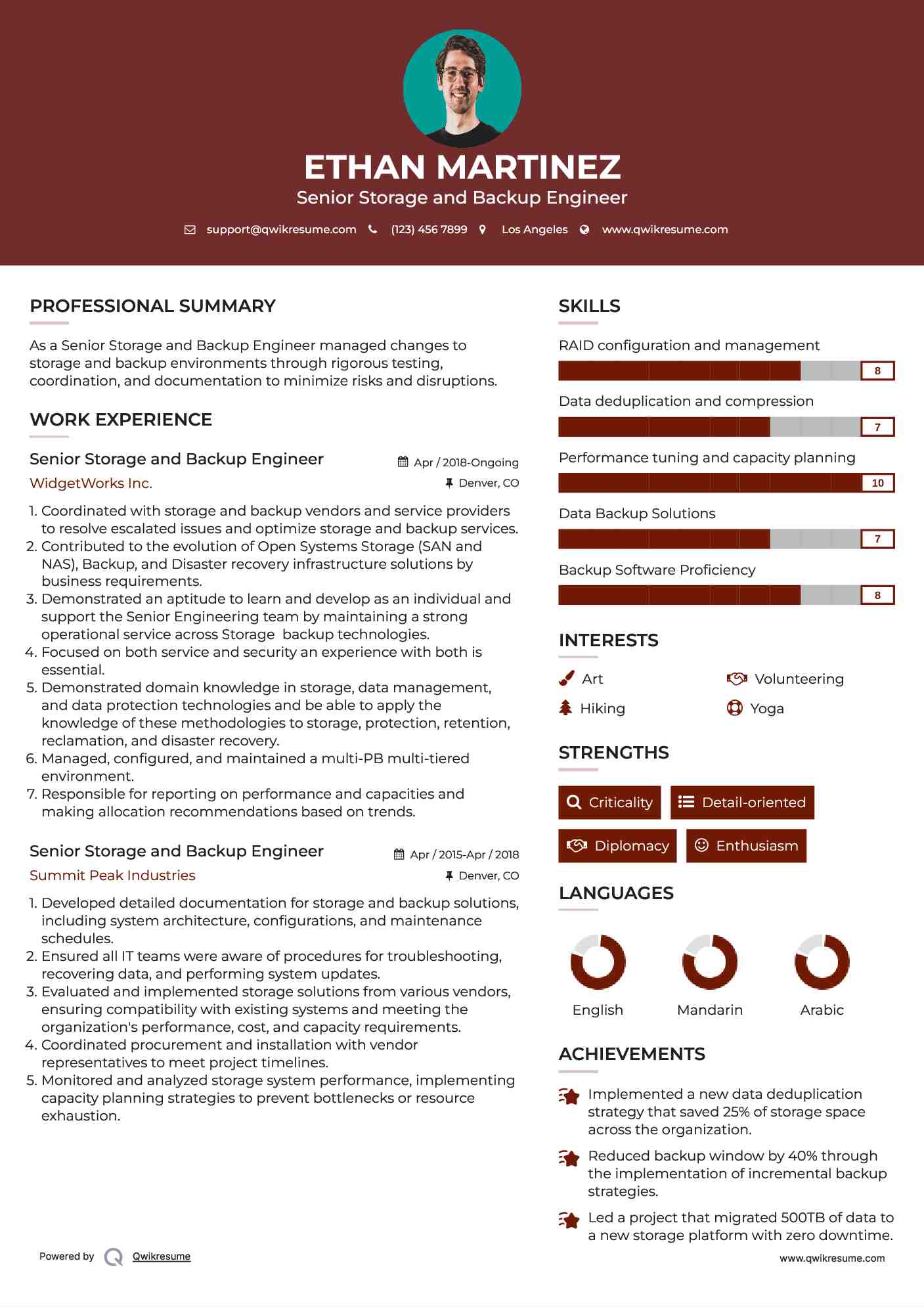 Senior Storage and Backup Engineer Resume Model