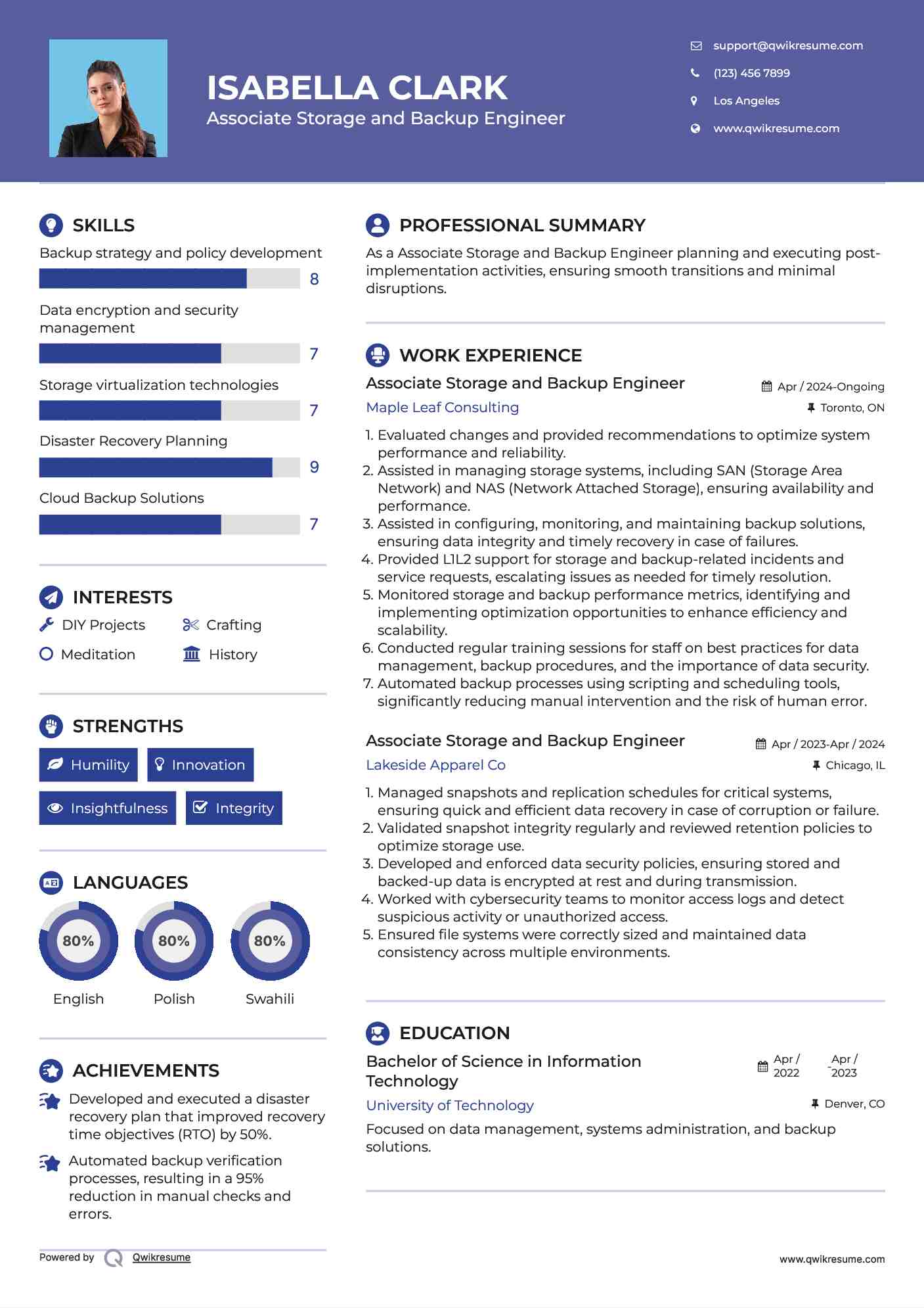 Associate Storage and Backup Engineer Resume Template