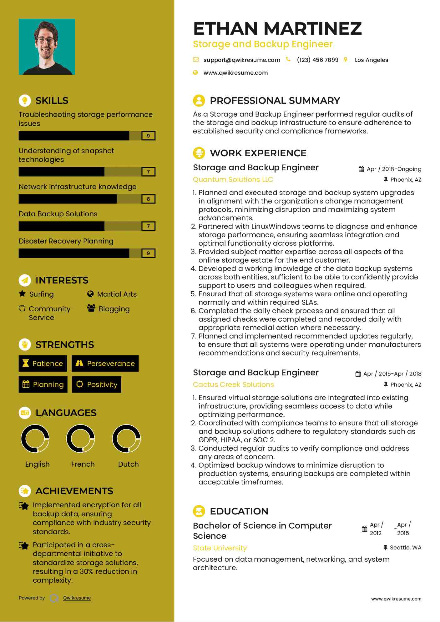 Storage and Backup Engineer Resume Template