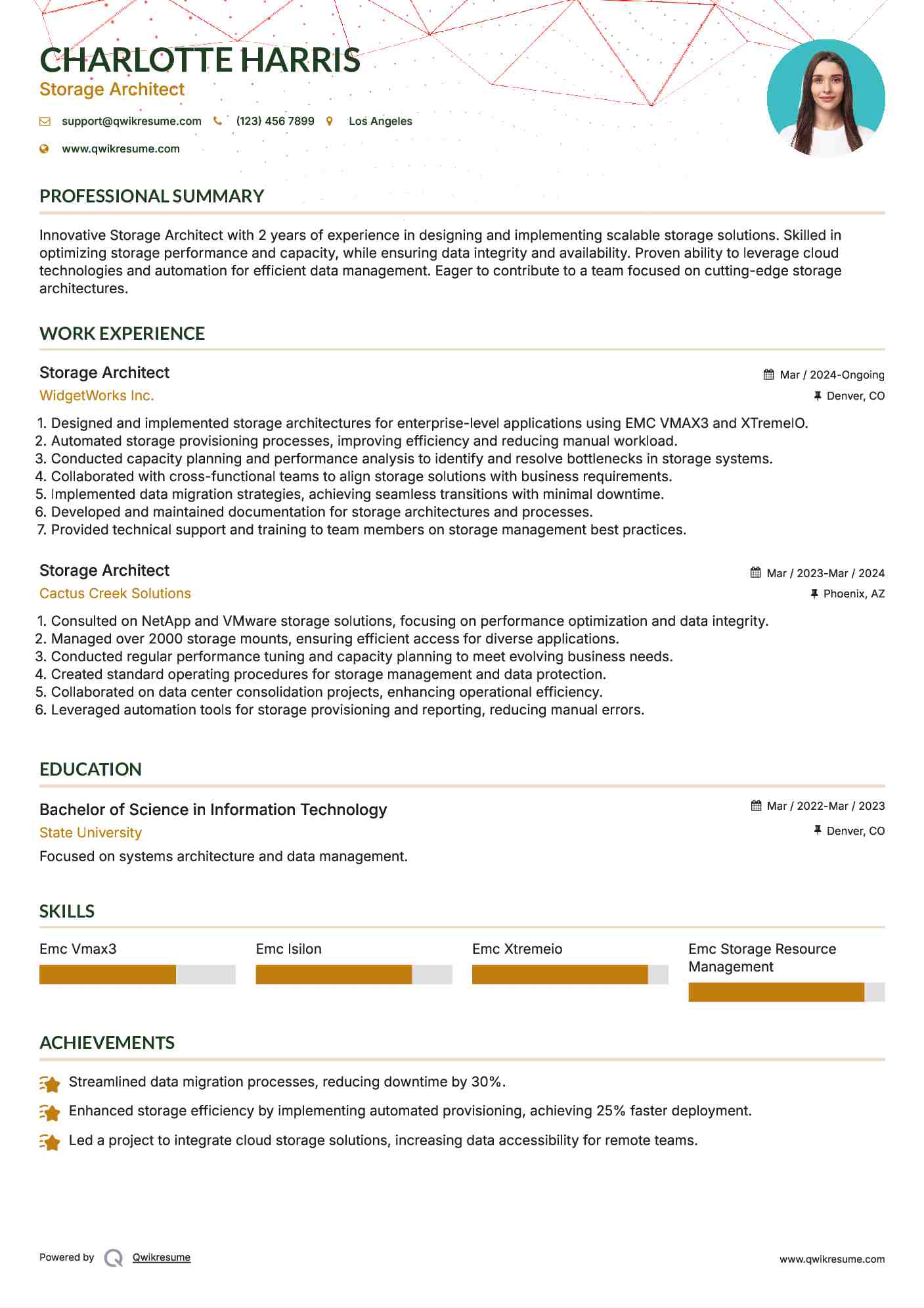 Storage Architect Resume Samples QwikResume